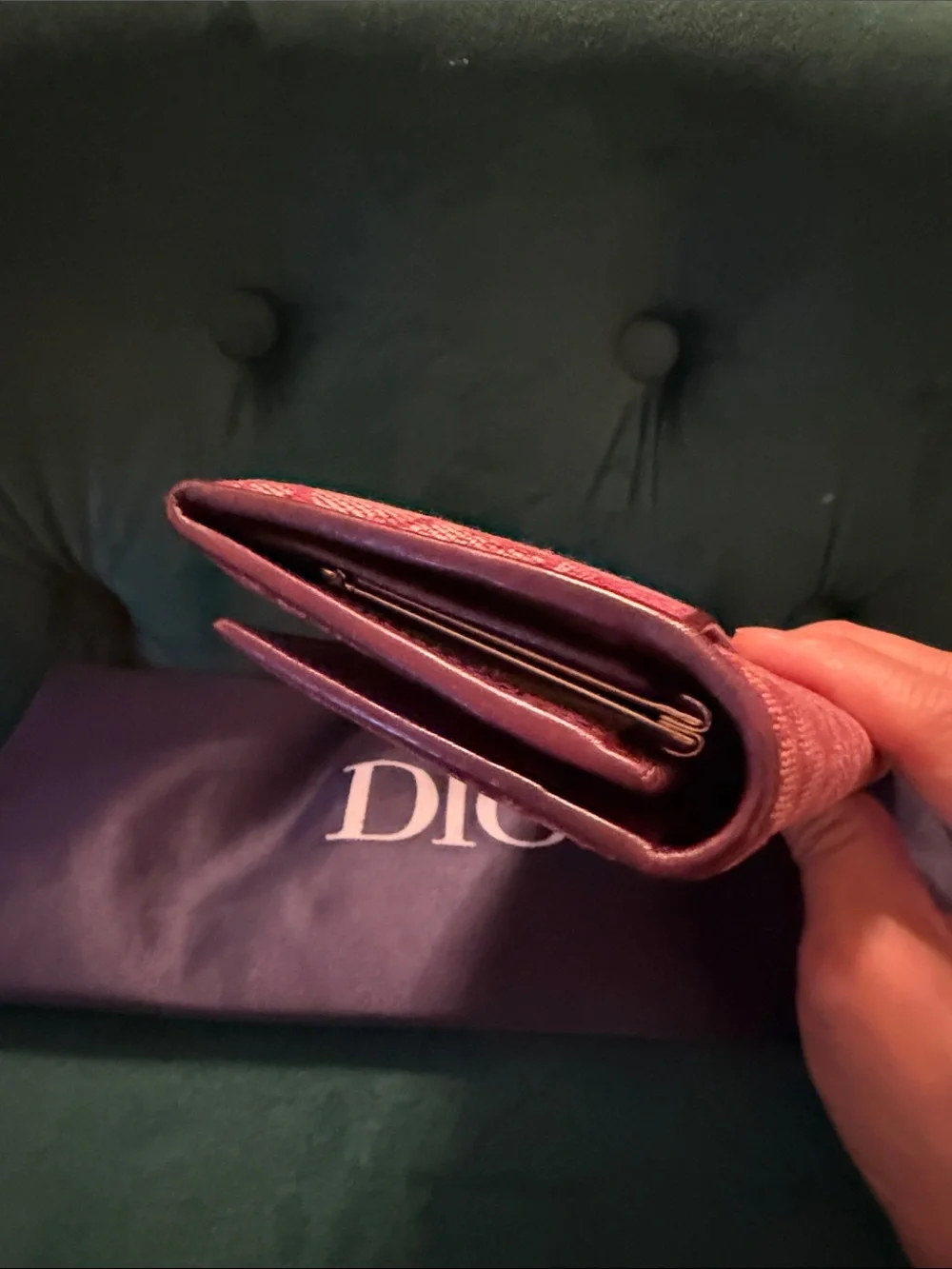 Dior Vintage Trotter Burgundy Continental Kisslock Wallet with Navy Dust Bag